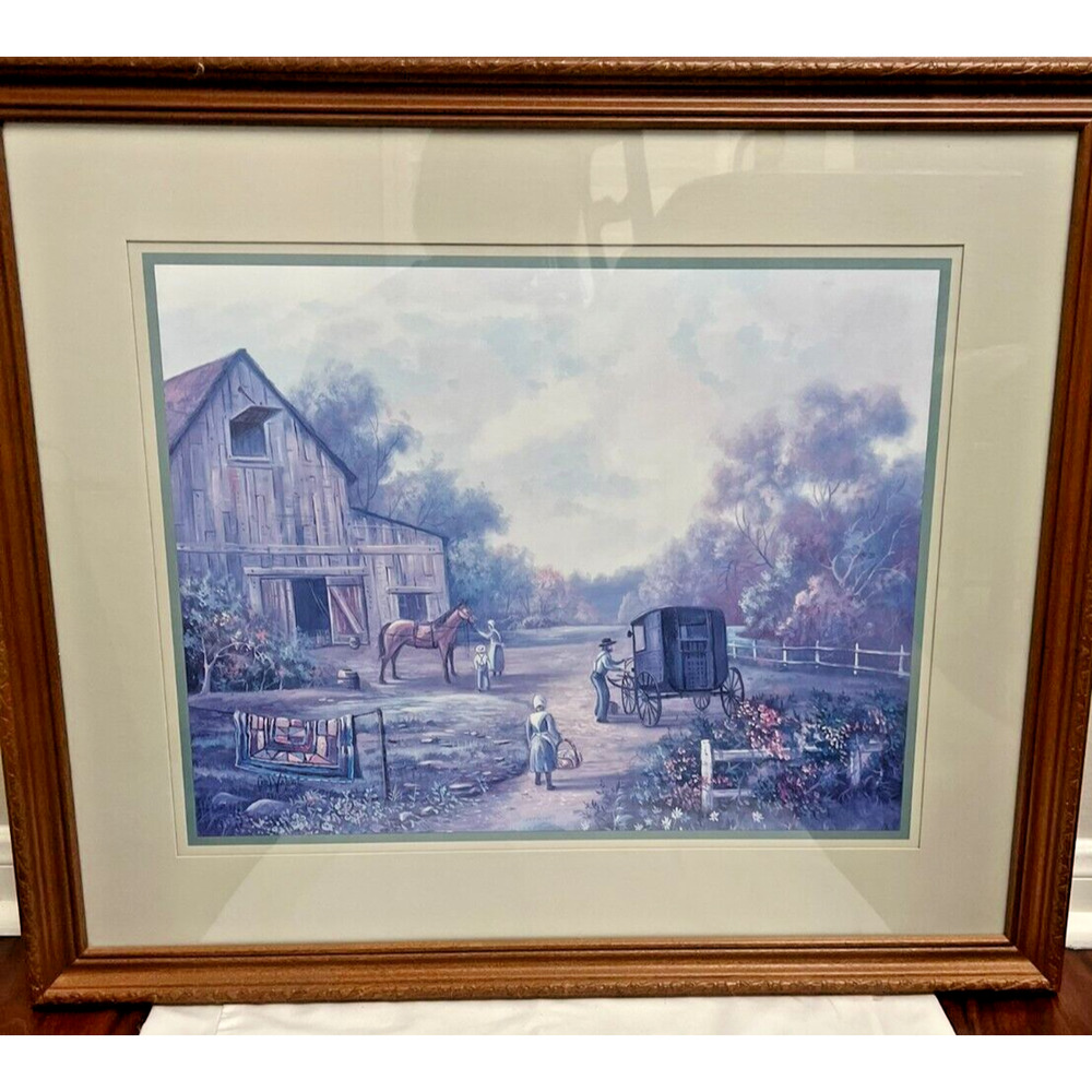 Home Interiors Amish Life Print Carl Valente Horse And Buggy Framed 26"x 23"